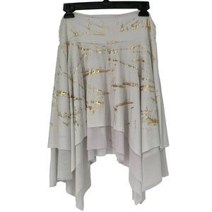 Womens Short Asym Chiffon White Skirt Size XL Gold Metalic Pullon 2713 Ballet